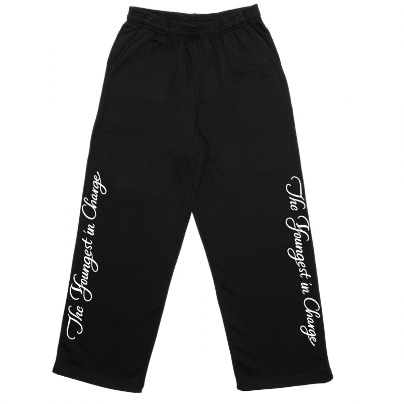 TYIC CURSIVE WIDE LEG SWEATPANTS - BLACK